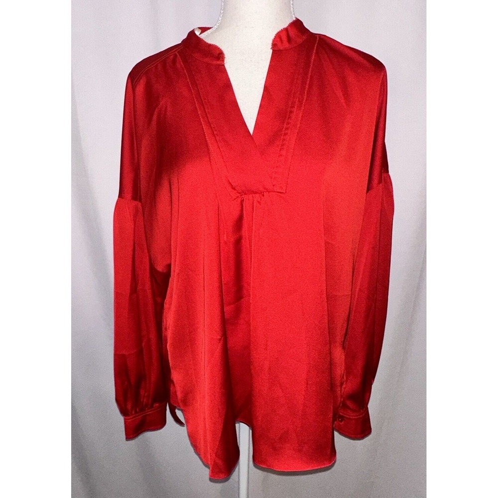 Laundry By Shelli Segal Blouse Size L Notched Neck Side Slits 100% Polyester